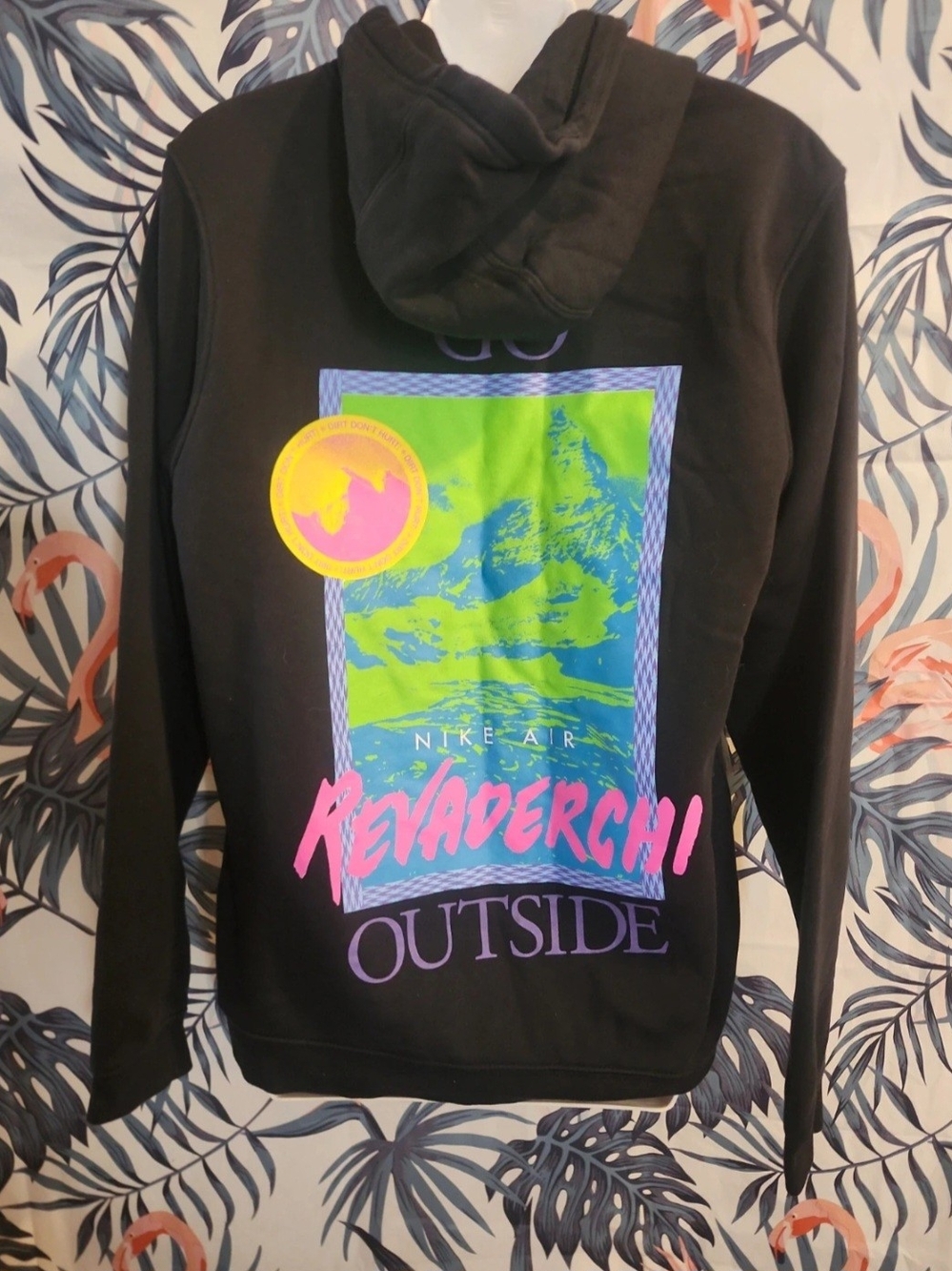 Nike Black Hoodie with Neon Green, Pink & Yellow Graphic
